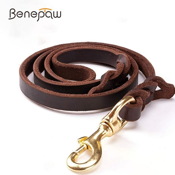 Benepaw High-end Cowhide Leather Leash Dog Handmade Durable Pet Leash For Large Dogs Brass-plated Hot Sale Pet Supplies Shop