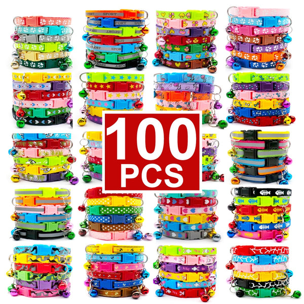 Wholesale 100Pcs Dog Collar With Bells Adjustable Necklace Puppy Kitten Collar Accessories Pet Shop Products Rabbit Neck Strap